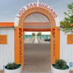 lido entrance on an empty winter beach